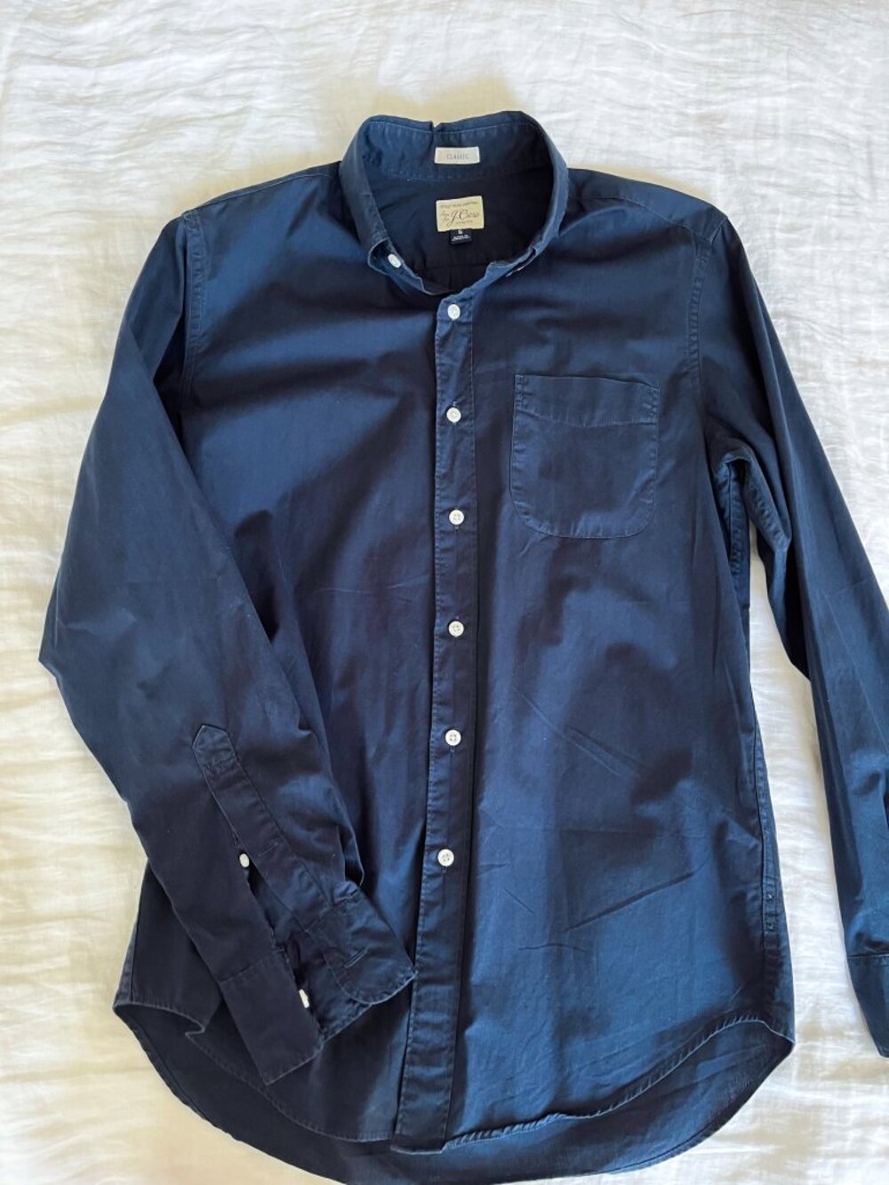 J. Crew Secret Wash Shirt in Navy Blue Classic Fit Small